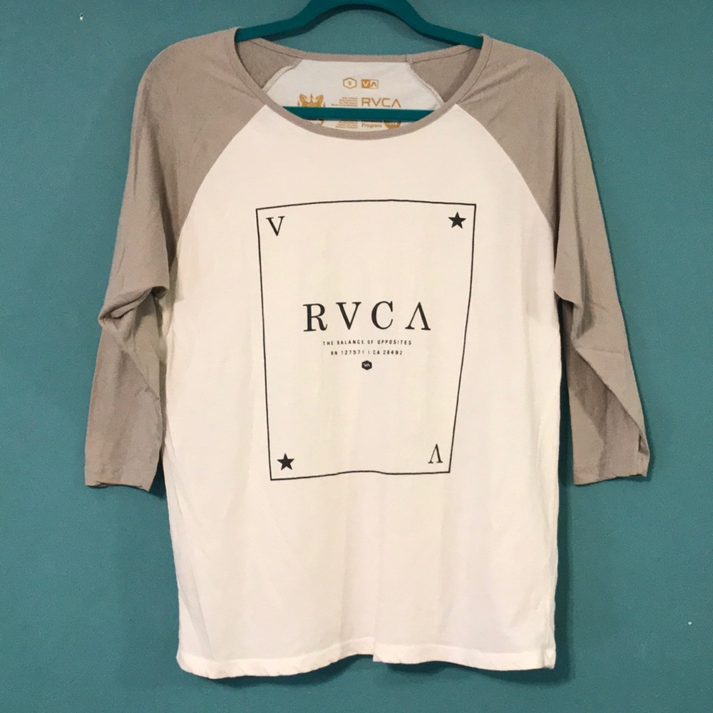 RVCA Heather Grey & White Baseball T-Shirt